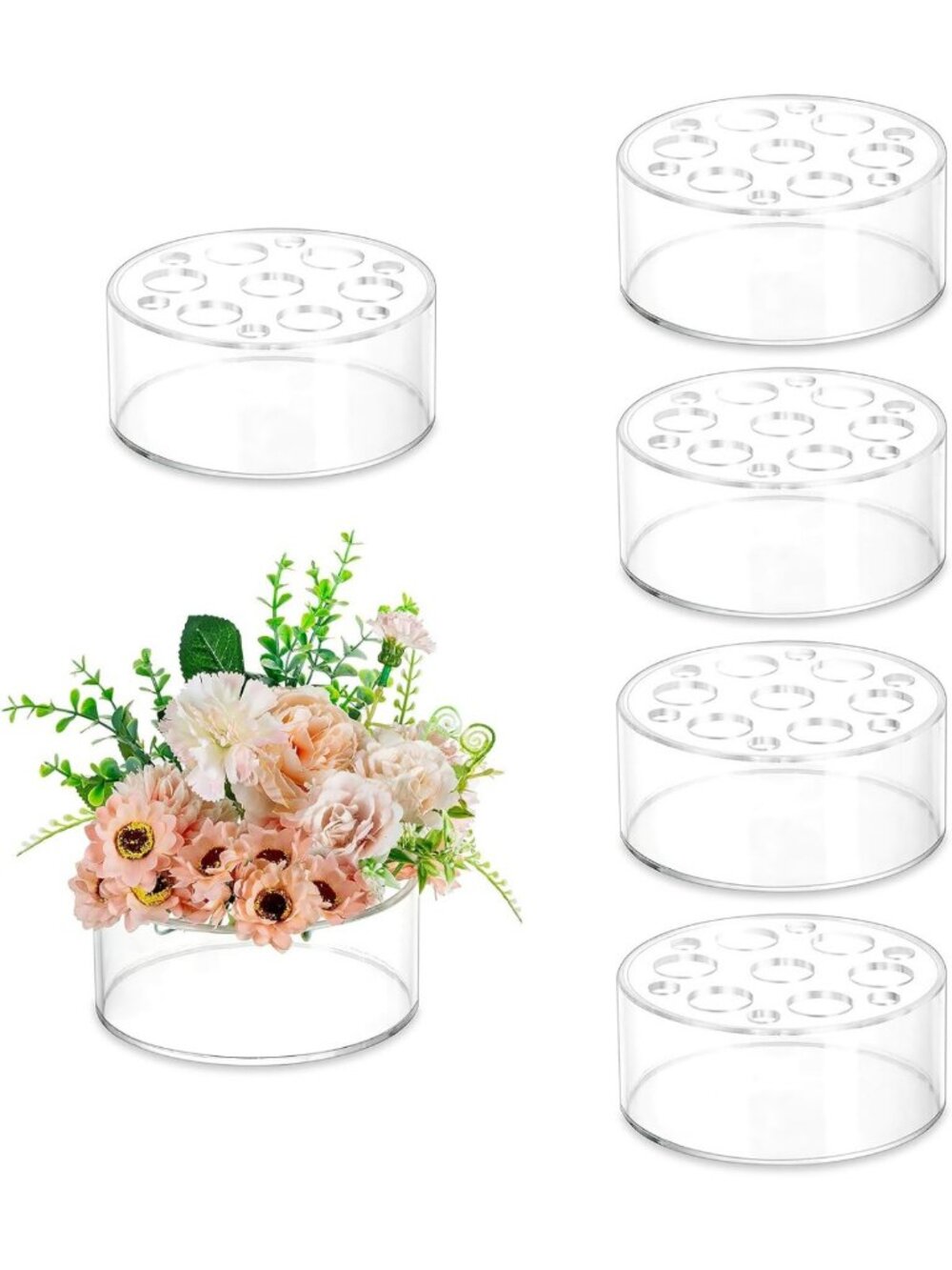 Set of 6 Short Clear Acrylic Flower Vases for Wedding & Party Centerpieces